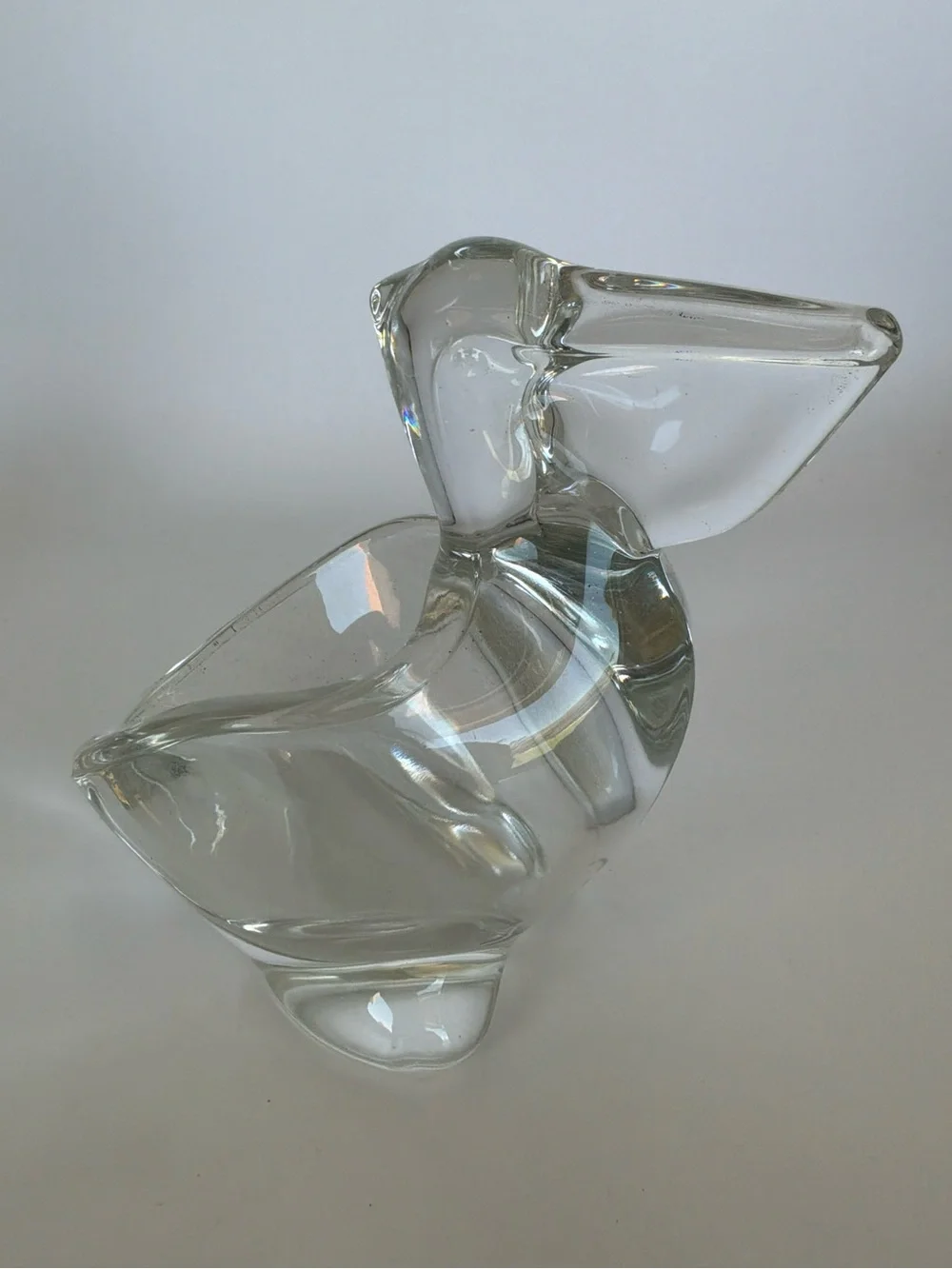 Vintage Hand Blown Clear Glass Pelican Figurine Coastal Bird Art Paperweight